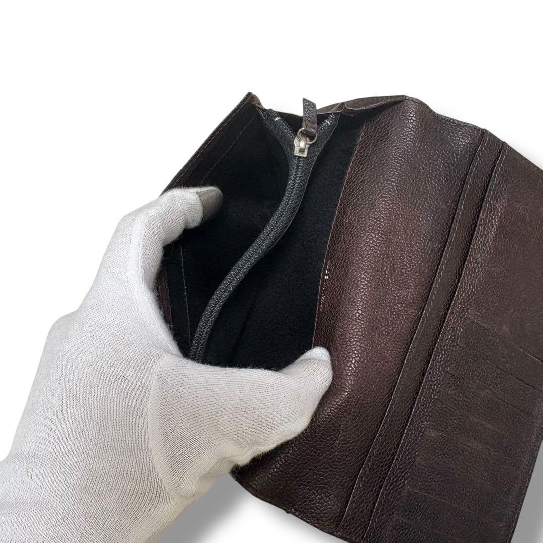 CHANEL シャネル キャビアスキン ワイルドステッチ 長財布 ダークブラウン