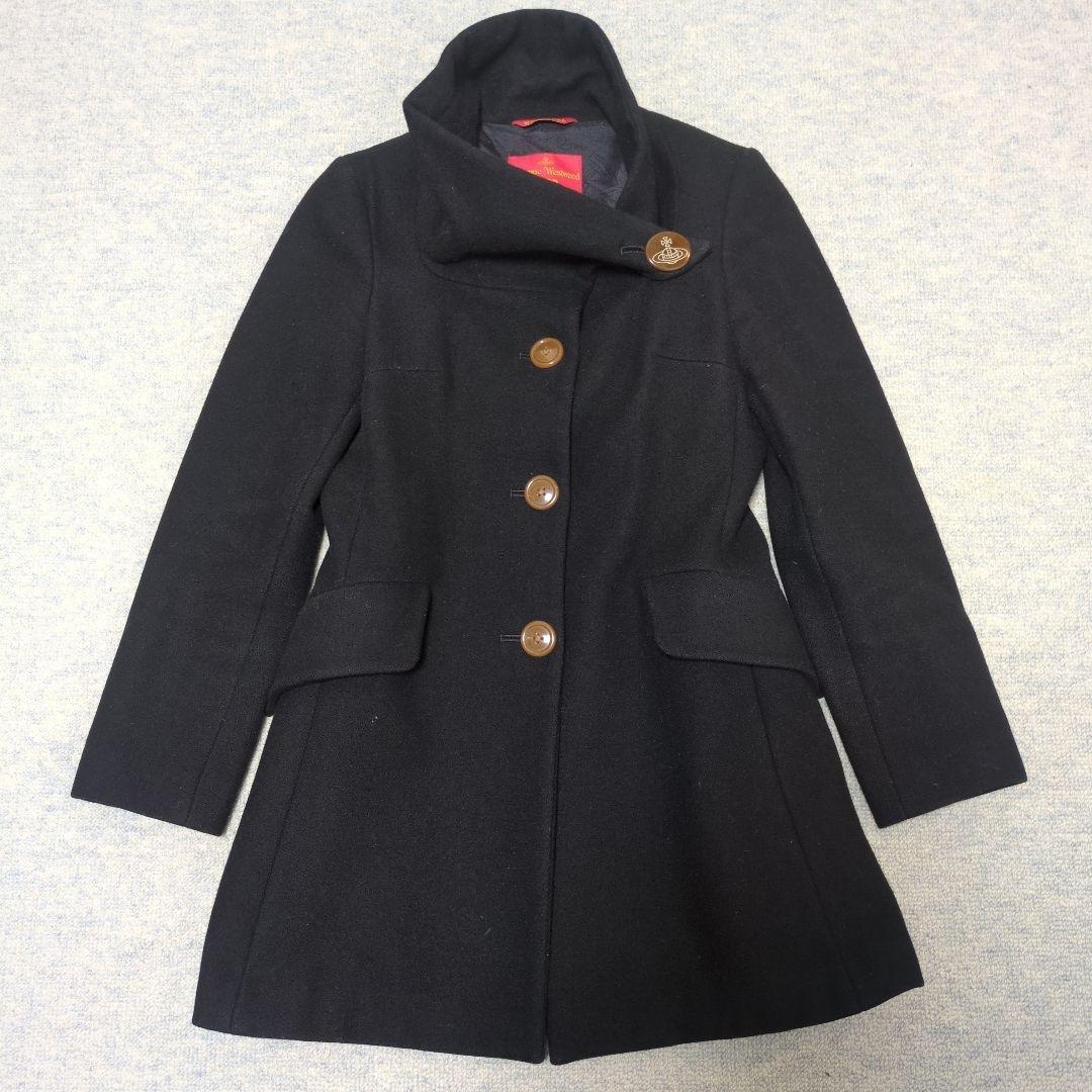 ヴィヴィアンウエストウッドレッドレーベル 変形 オーブ 総ロゴ ウールコート 黒