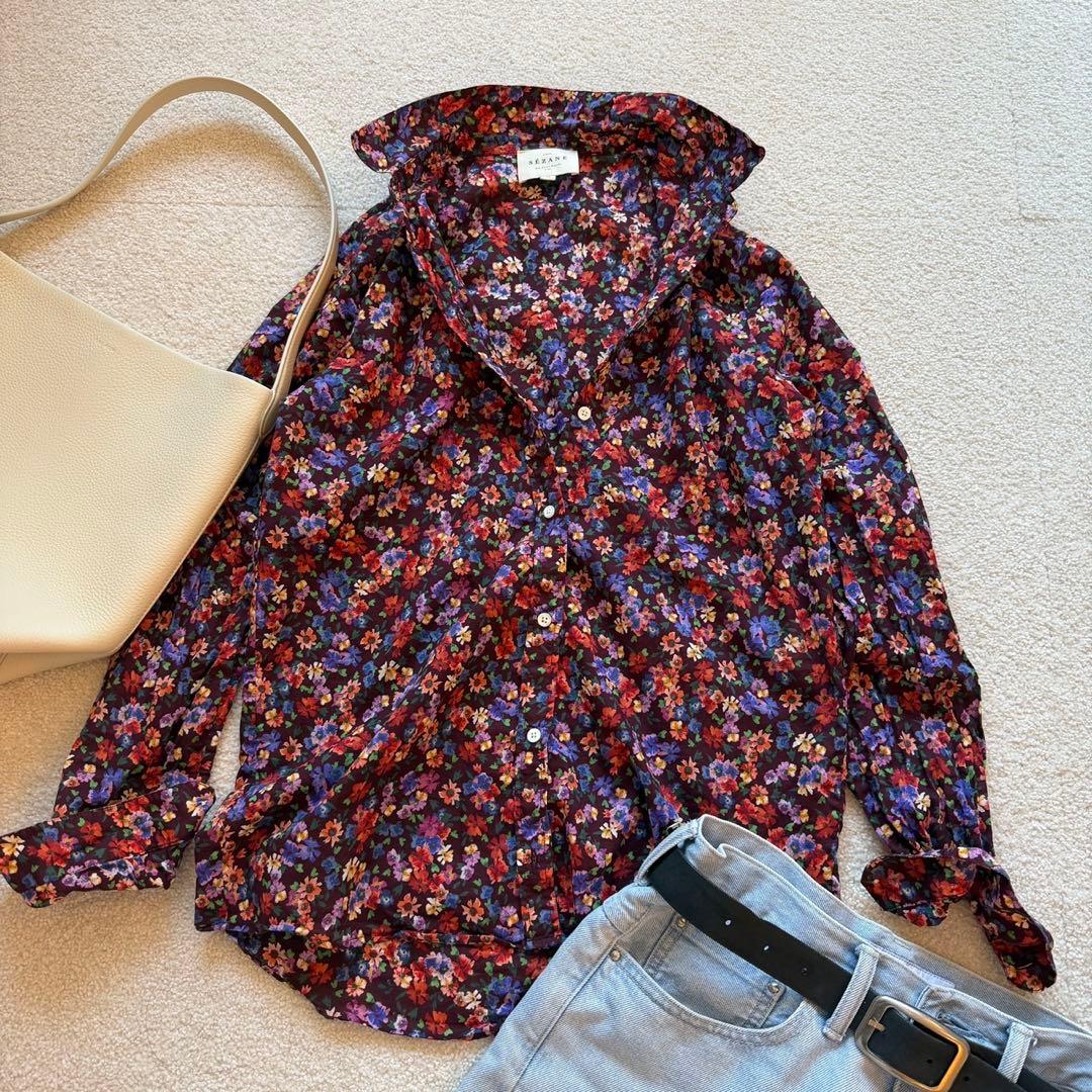 キャサリン妃愛用 SEZANE セザンヌ フラワーシャツ パープル　Sézane