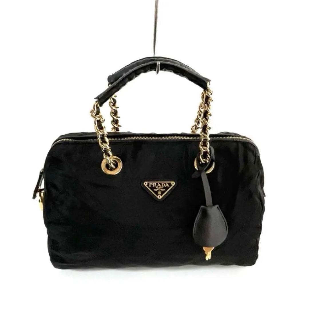 【極美品〜美品】プラダ キルティング ハンドバッグ ナイロン×サフィアーノレザー