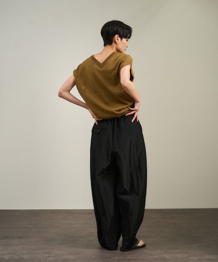 SALON adam et rope' ウールナイロンワッシャーパンツ ブラック