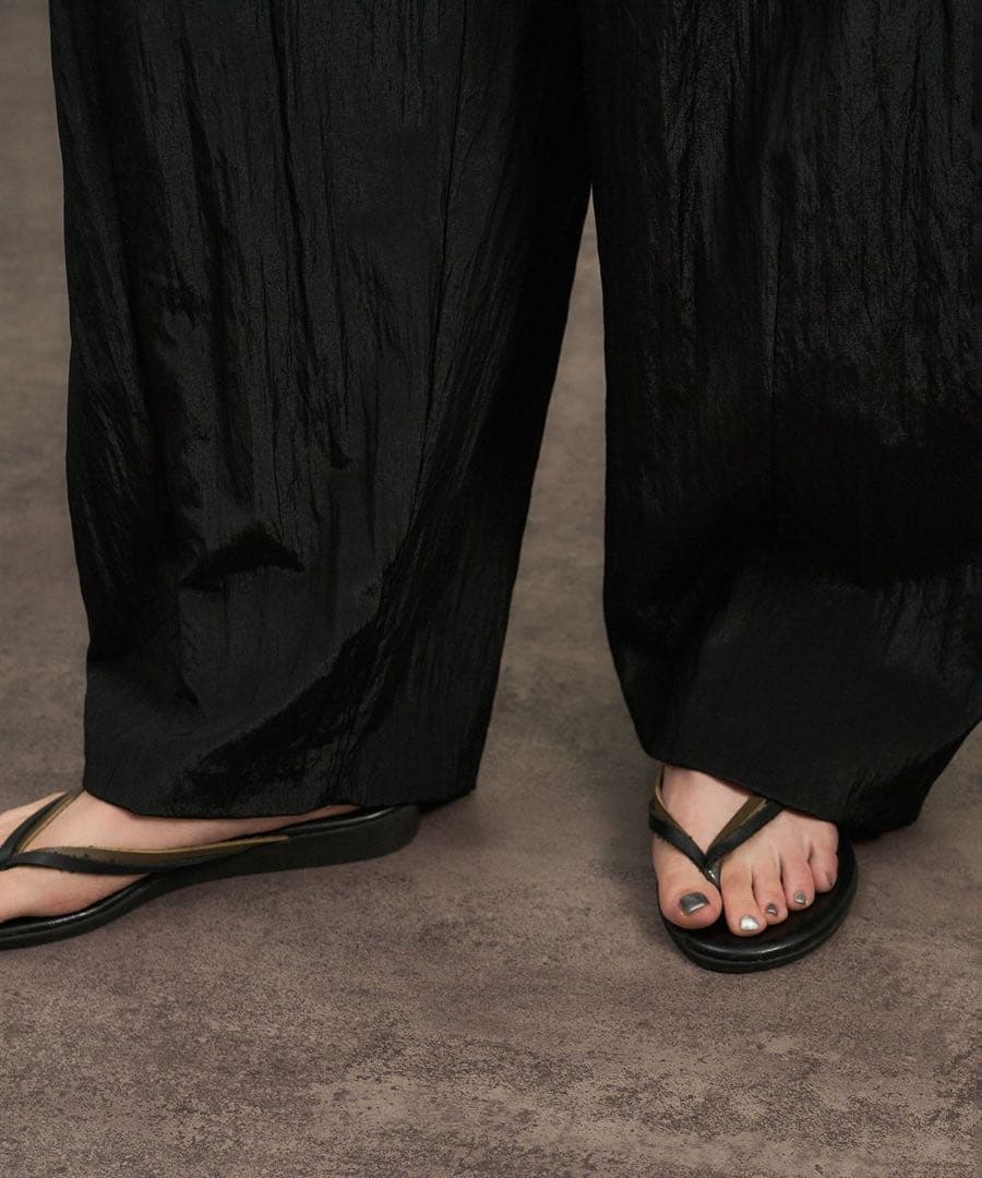 SALON adam et rope' ウールナイロンワッシャーパンツ ブラック