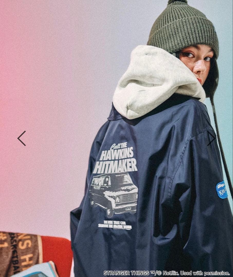 1度使用のみ ニコアンド ストレンジャーシングス コーチジャケット ネイビー