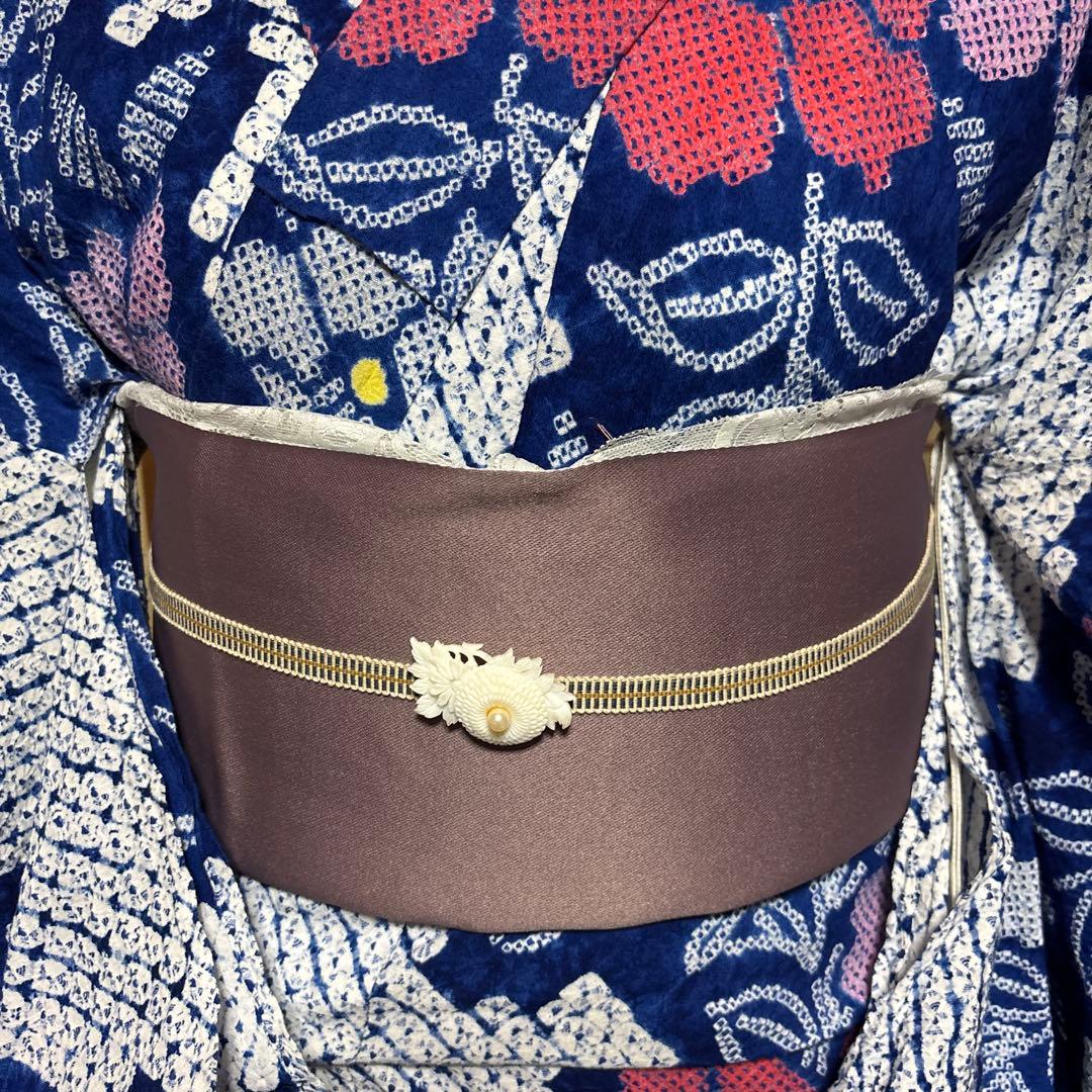 紺碧 有松鳴海絞り浴衣フルセット5点 美品 高級感◎ 裄丈長め　裄73 ゆったり