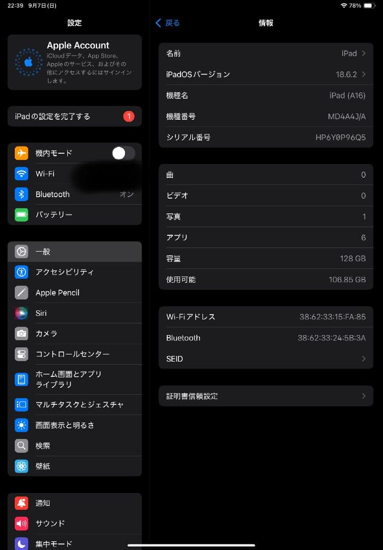 Apple iPad 10.9インチ 本体 ブルー WiFi 128GB