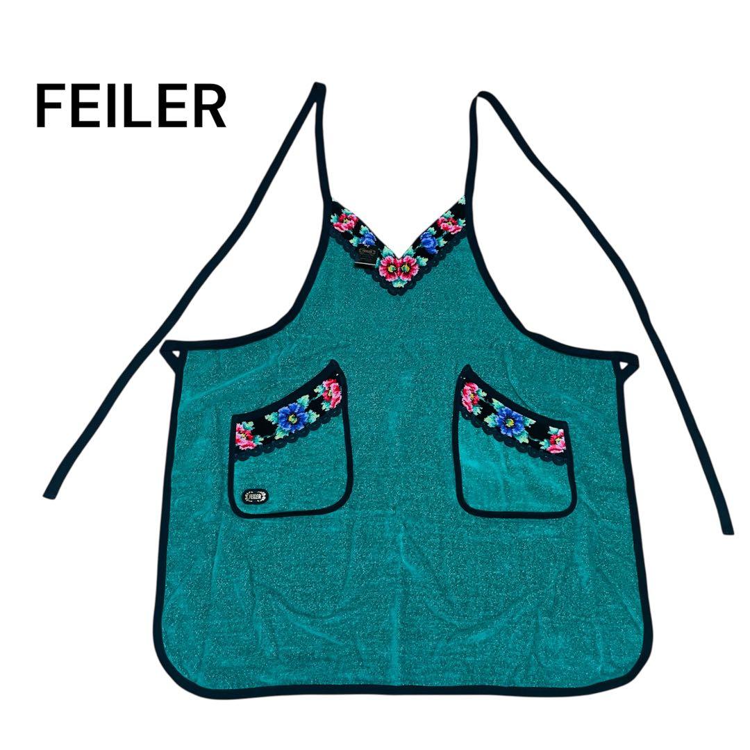 新品タグ付き☆フェイラー シュニール織 エプロン グリーン 花柄