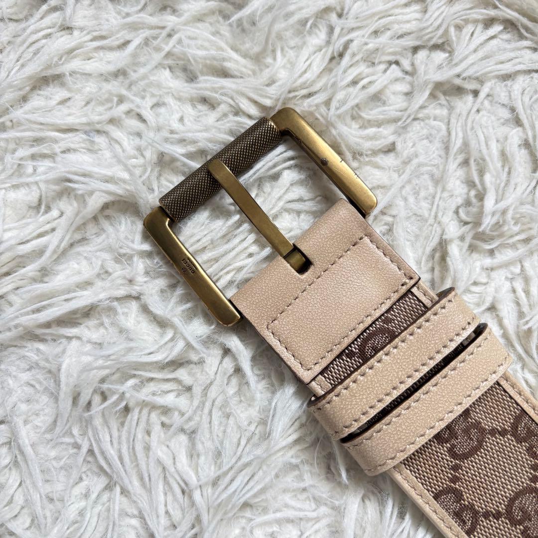 美品　グッチ GUCCI ベルト GGキャンパス 109327 ゴールド金具