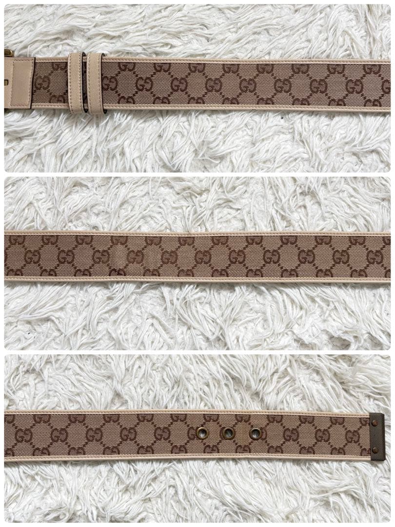 美品　グッチ GUCCI ベルト GGキャンパス 109327 ゴールド金具