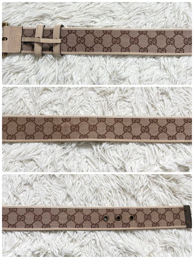 美品　グッチ GUCCI ベルト GGキャンパス 109327 ゴールド金具