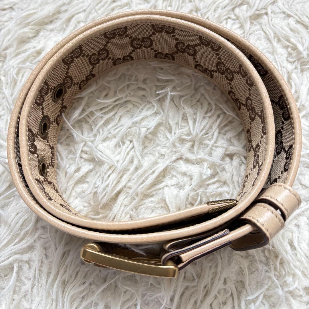 美品　グッチ GUCCI ベルト GGキャンパス 109327 ゴールド金具