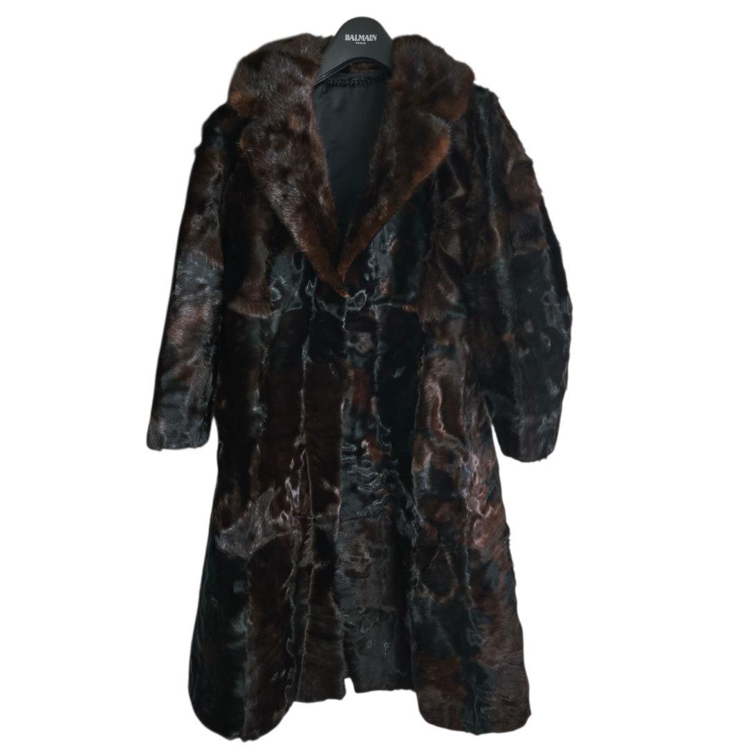 【美品 高級◎】総丈105 毛皮 ロング ファーコート 女優襟 極暖 XL