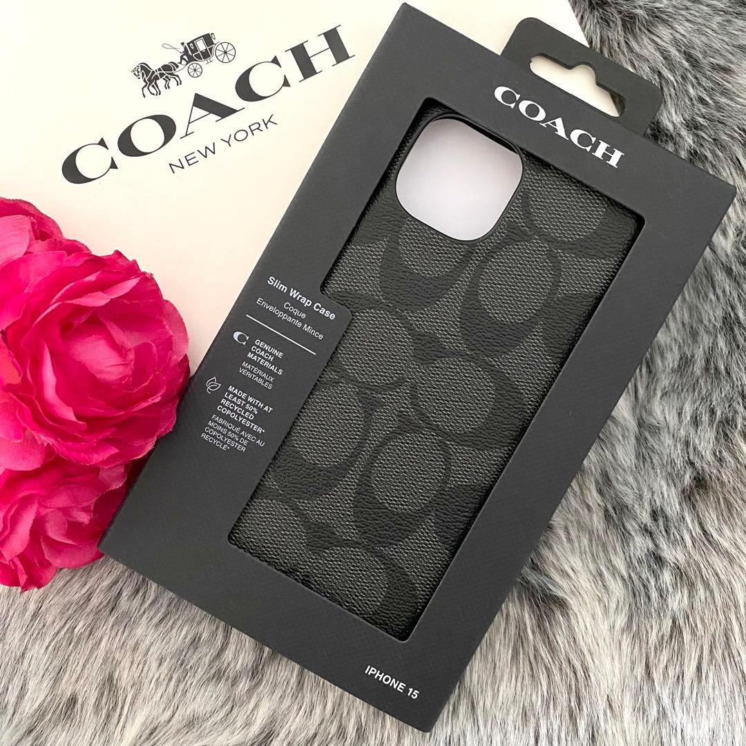 新品☆COACH(コーチ)ブラック シグネチャー スマホケース　iPhone15