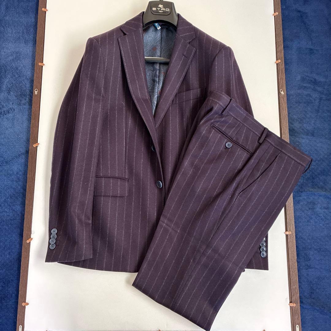 エトロ　ダークパープル チョークストライプ ビジネススーツ　48サイズ