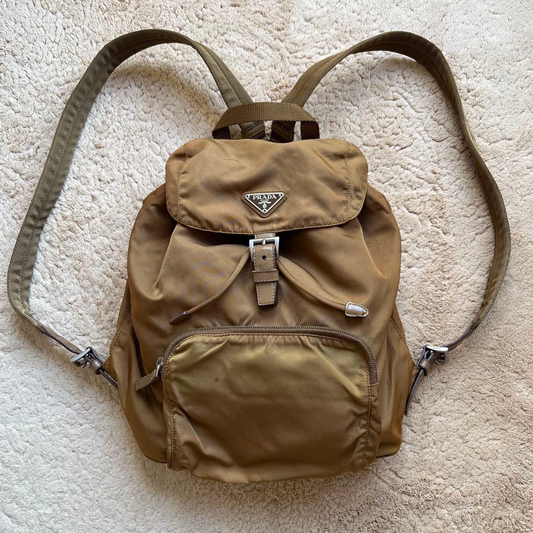 PRADA リュック バックパック 三角ロゴ ブラウン ナイロン レザー