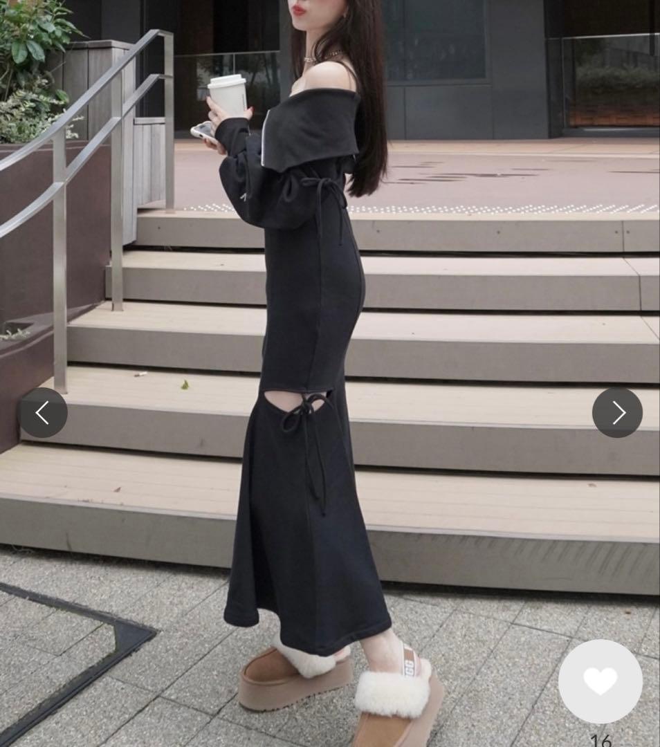 ワンピース amerge ribbon offshoulder sweat onepiece