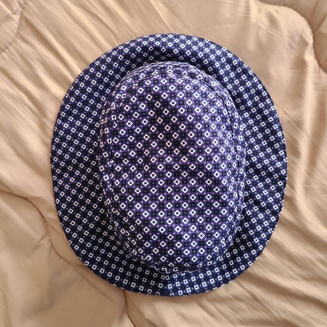 HERMES　エルメス　ハット　帽子　ネイビー　小紋　頭周り60　美品