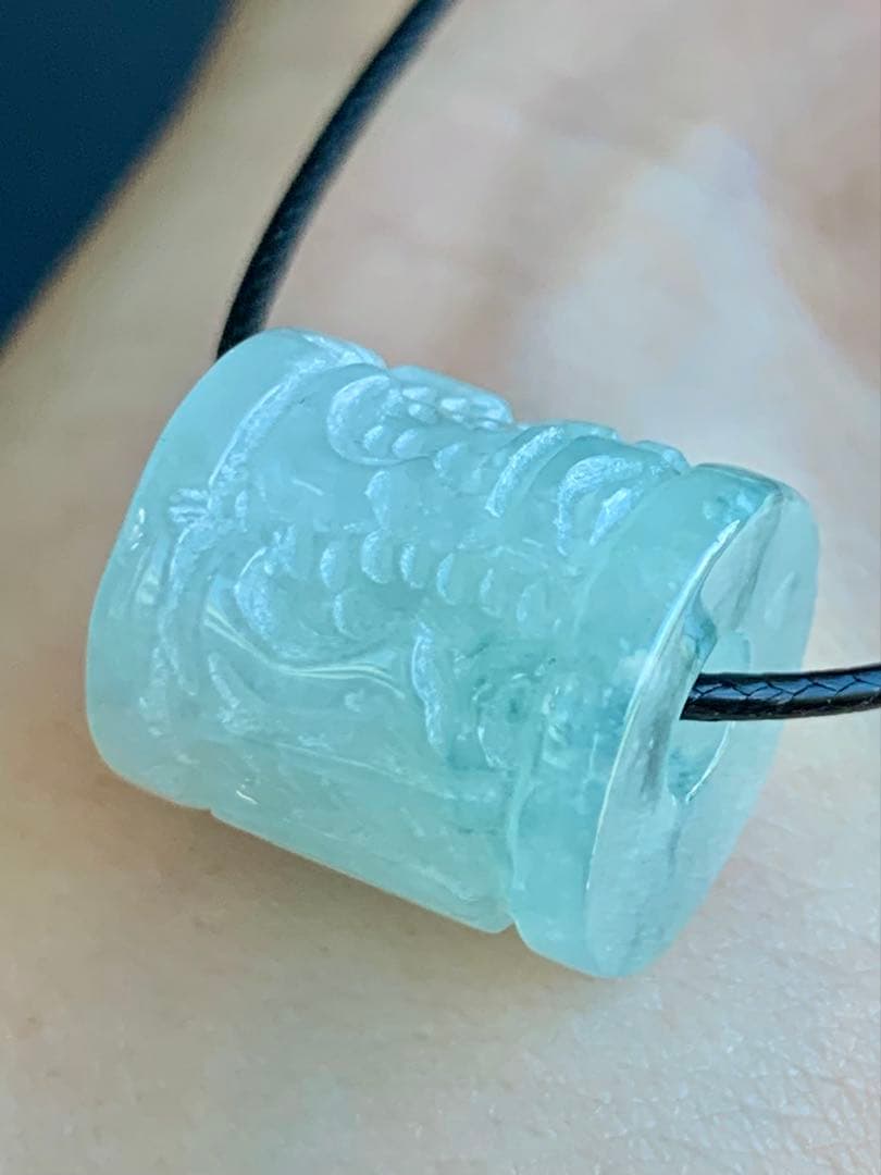 ☘本翡翠　氷種❄️六字真言　ルース⭐️路路通⭐️ネックレス　新品　0154