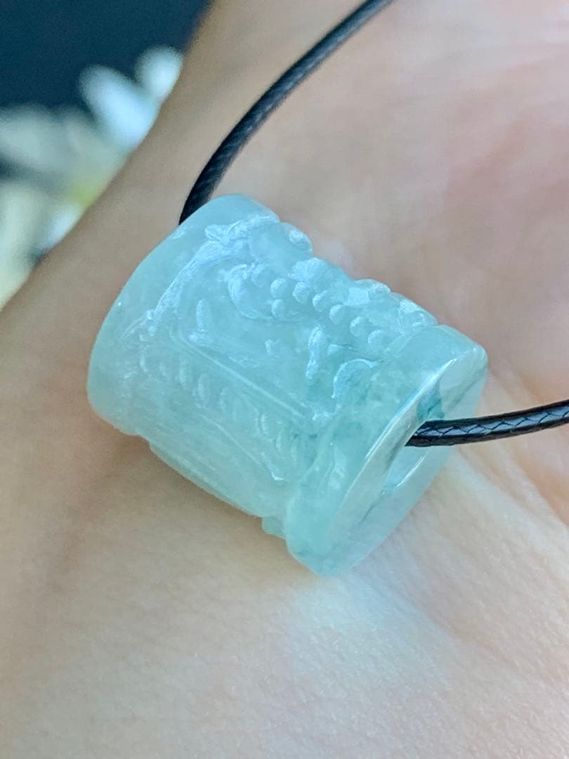 ☘本翡翠　氷種❄️六字真言　ルース⭐️路路通⭐️ネックレス　新品　0154