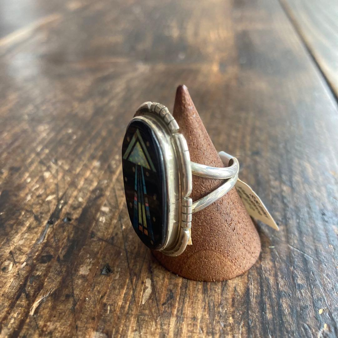 新品 インディアンジュエリー ナバホ ギルバートスミス インレイ シルバーリング