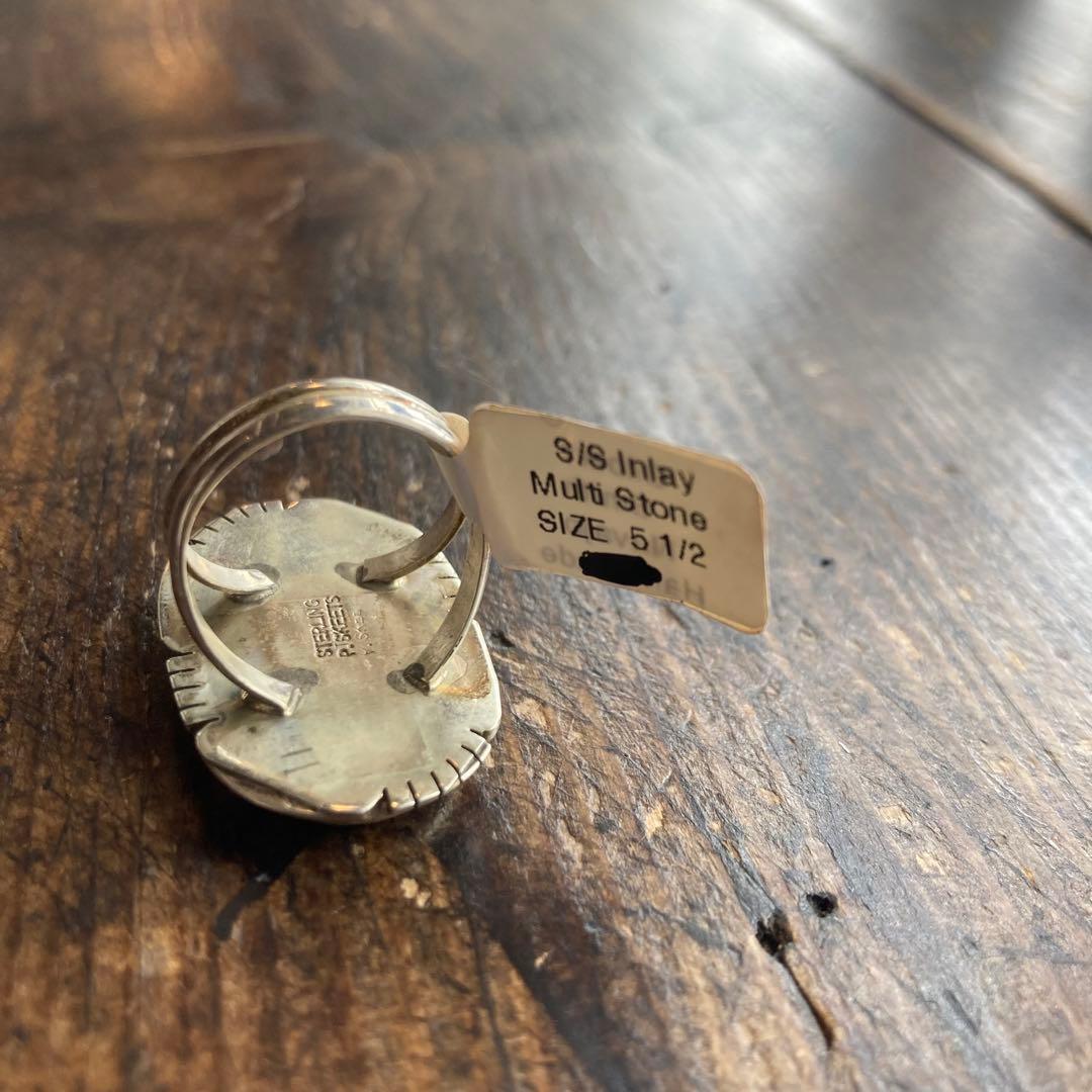 新品 インディアンジュエリー ナバホ ギルバートスミス インレイ シルバーリング