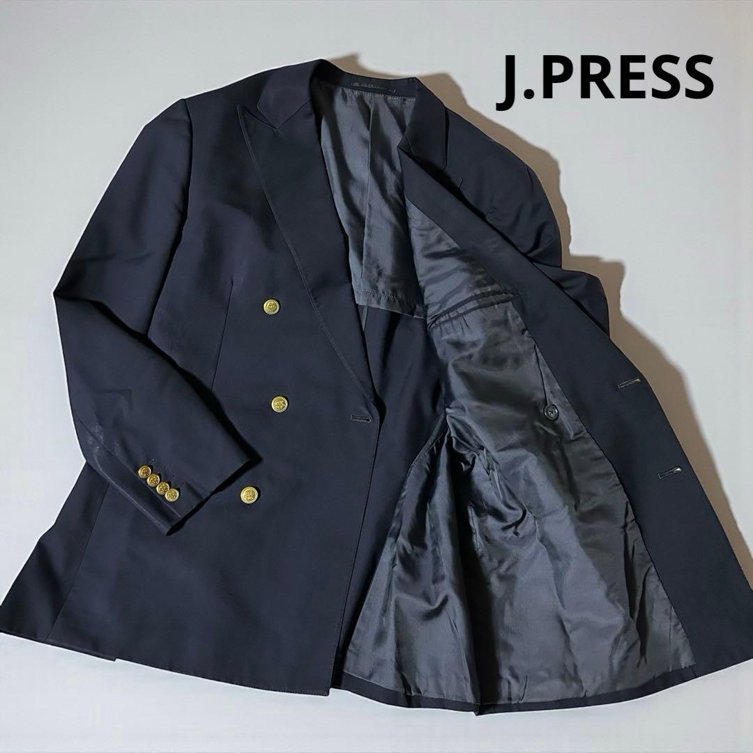 ジェイプレス 紺ブレ ダブルジャケット 金ボタン L相当 ウール100%日本製