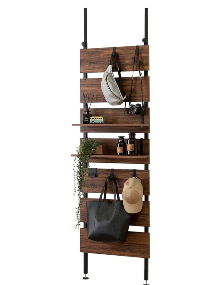 H 突っ張り ラック 壁面収納 ウォールラック　木目調 幅60 ブラウン YK