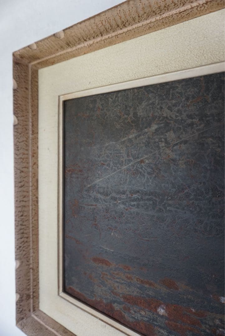 アンティークの木製フレームのブリキサインボード　看板　店舗什器　額縁　古道具