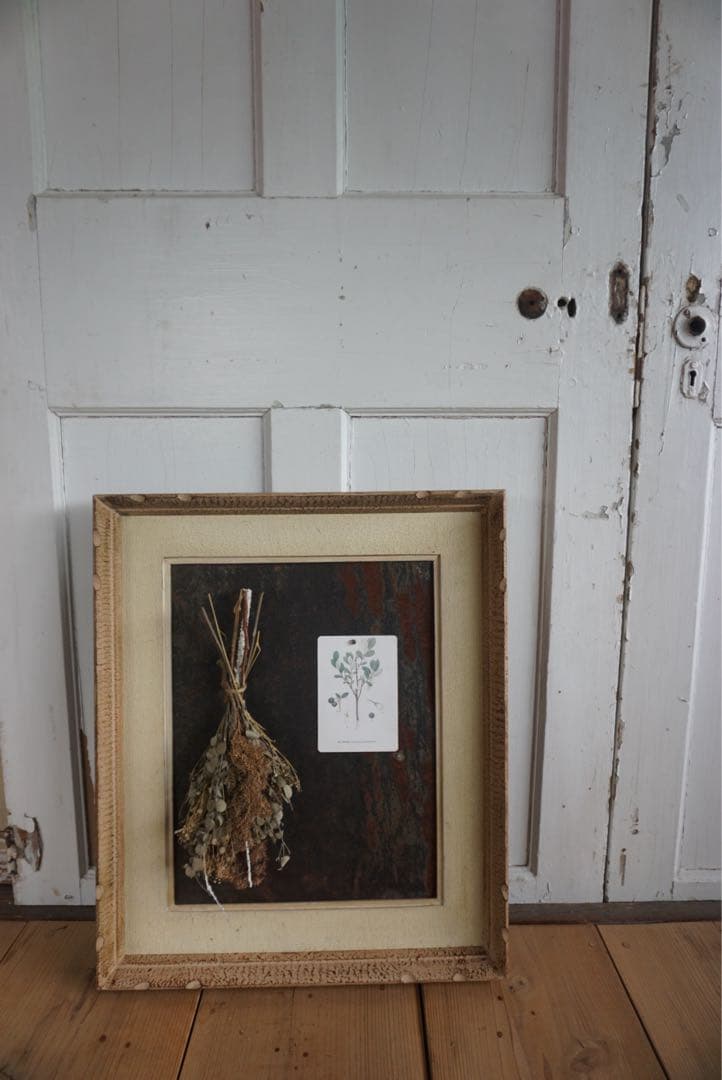 アンティークの木製フレームのブリキサインボード　看板　店舗什器　額縁　古道具