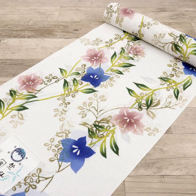 《新品『竺仙』反物◆紙糸ゆかた『桔梗』注染細川染め◆白◆反24-35》