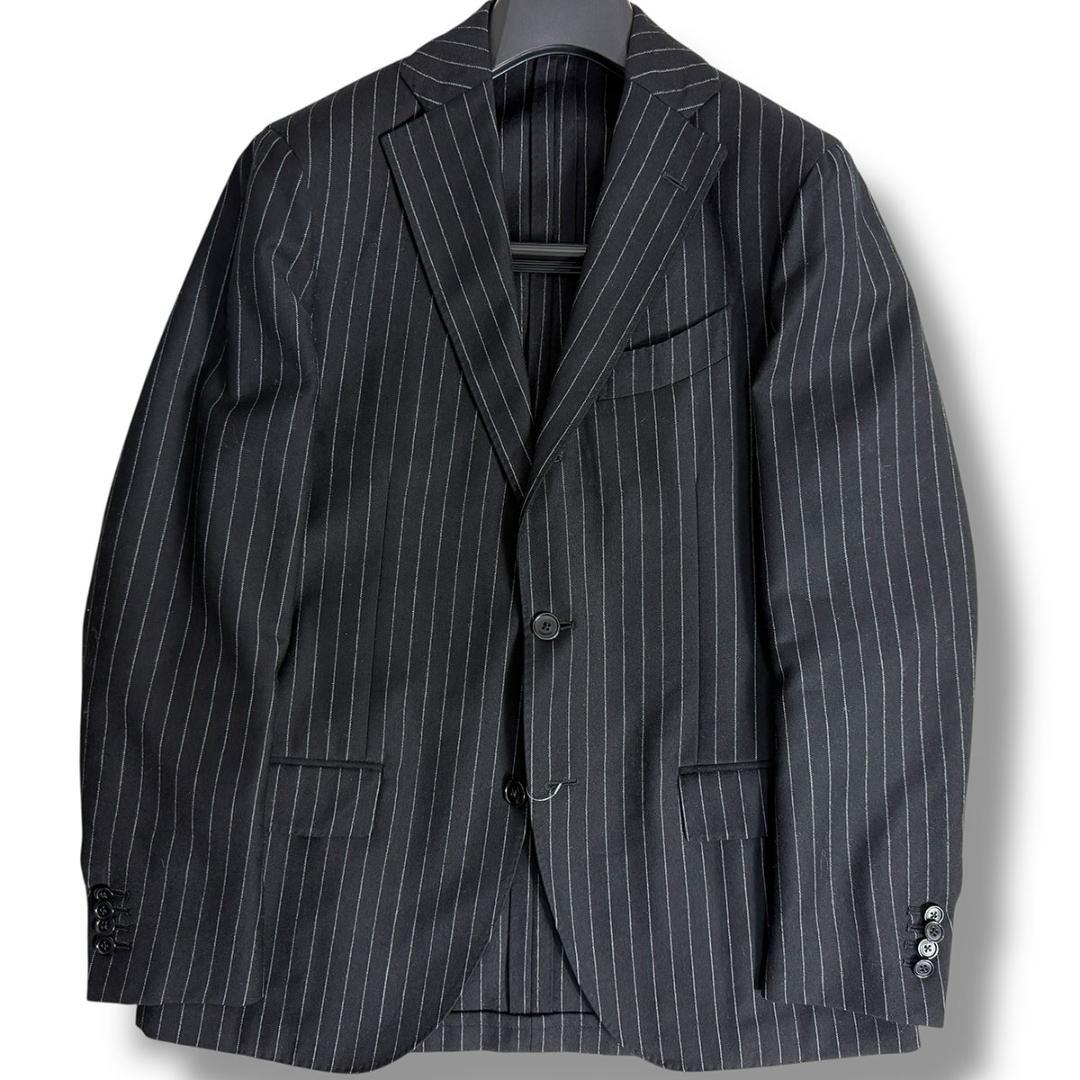 J7029 美品 ラルディーニ フランネルチョークストライプスーツ ブラック46