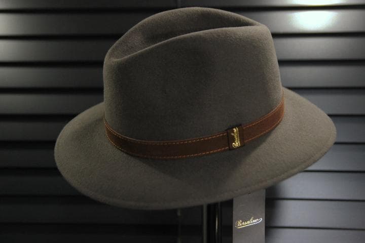 ボルサリーノ ヌバックレザーバンド ラビットファー フェルトハット チャコール
