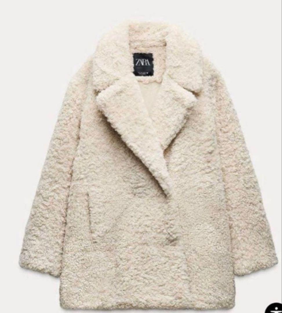 完売品 ZARA アイボリー フェイクファーコート　Mサイズ