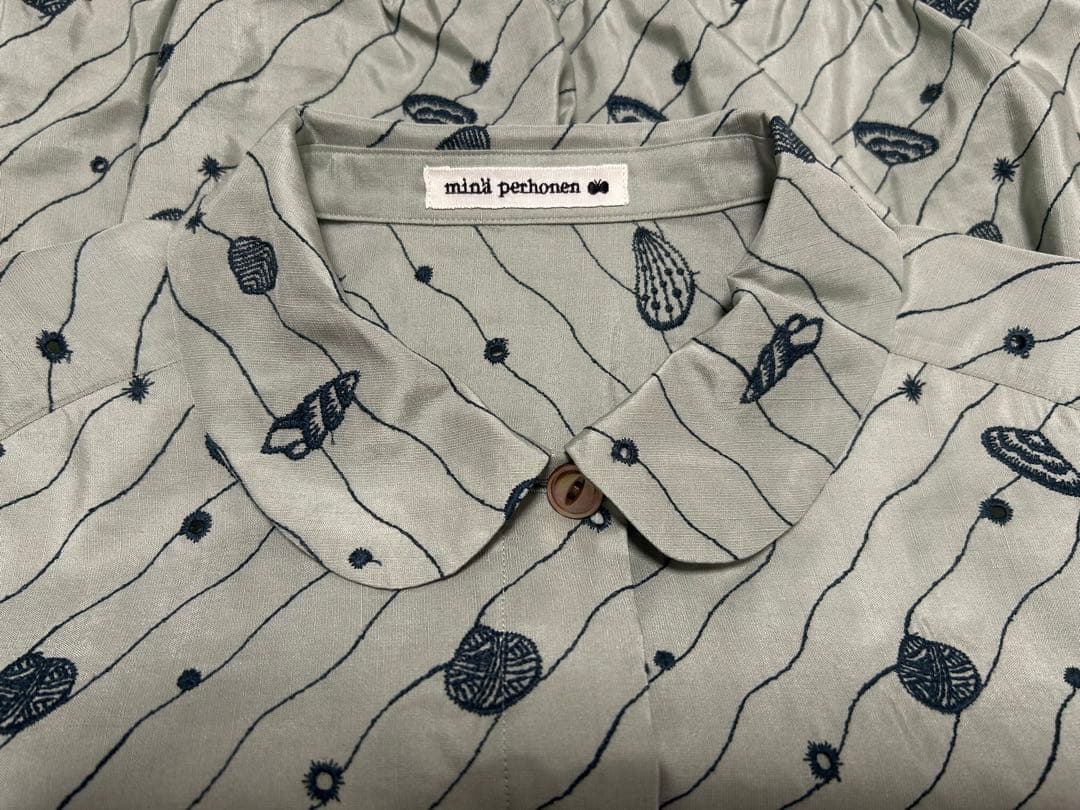 新品 ミナペルホネン sea jewel 刺繡 シルクリネン ブルゾン 36
