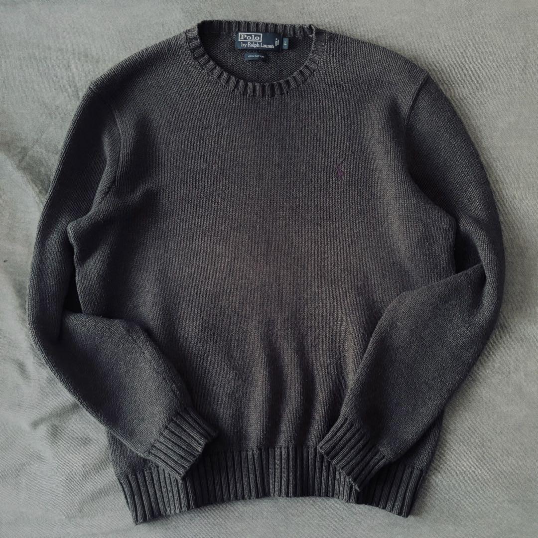 y*様 【美品】　ラルフローレン　コットンニット　グレー　チャコール　90s 後