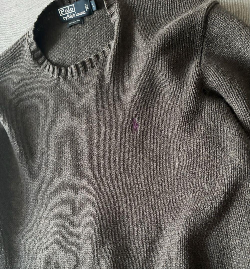 y*様 【美品】　ラルフローレン　コットンニット　グレー　チャコール　90s 後