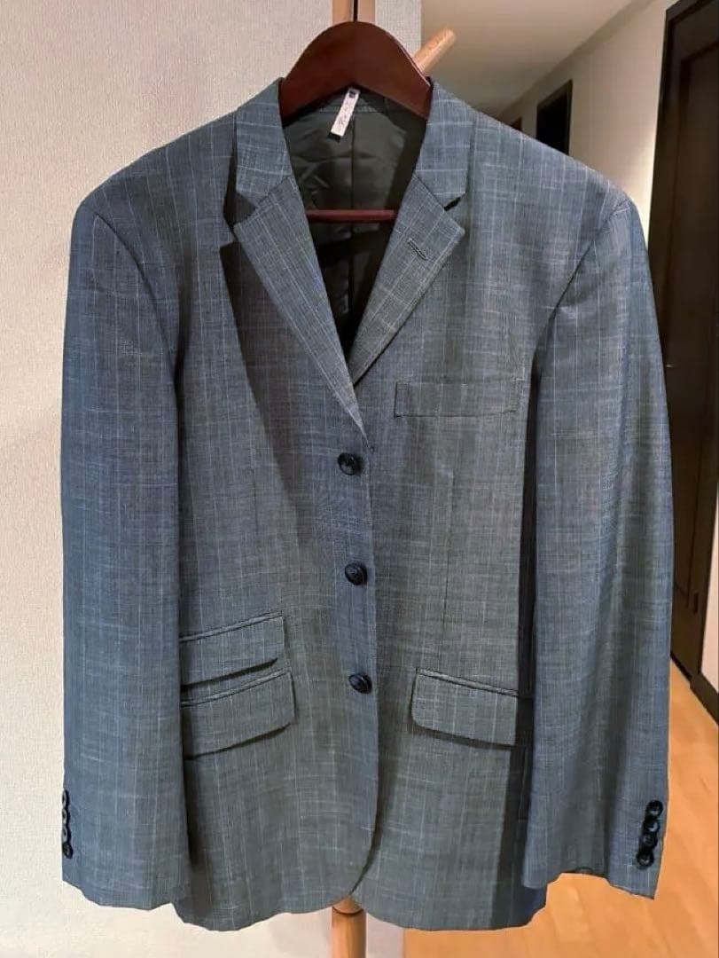 （UK高級生地モッズスーツ）グレー チェック柄 ビジネススーツジャケット