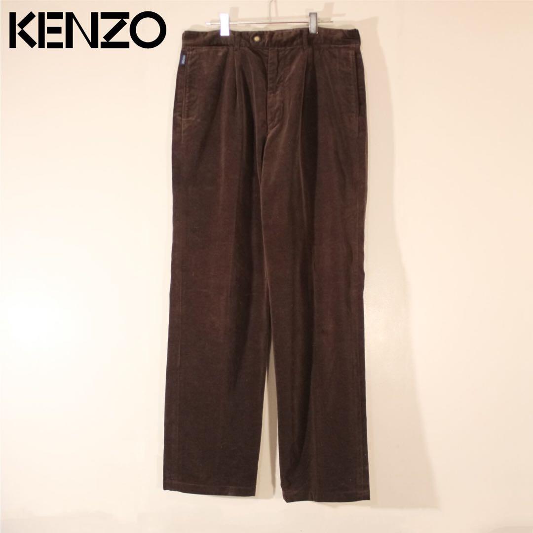 80s 90s KENZO日本製 ベロアパンツ ワイド 光沢 32 メンズ古着L