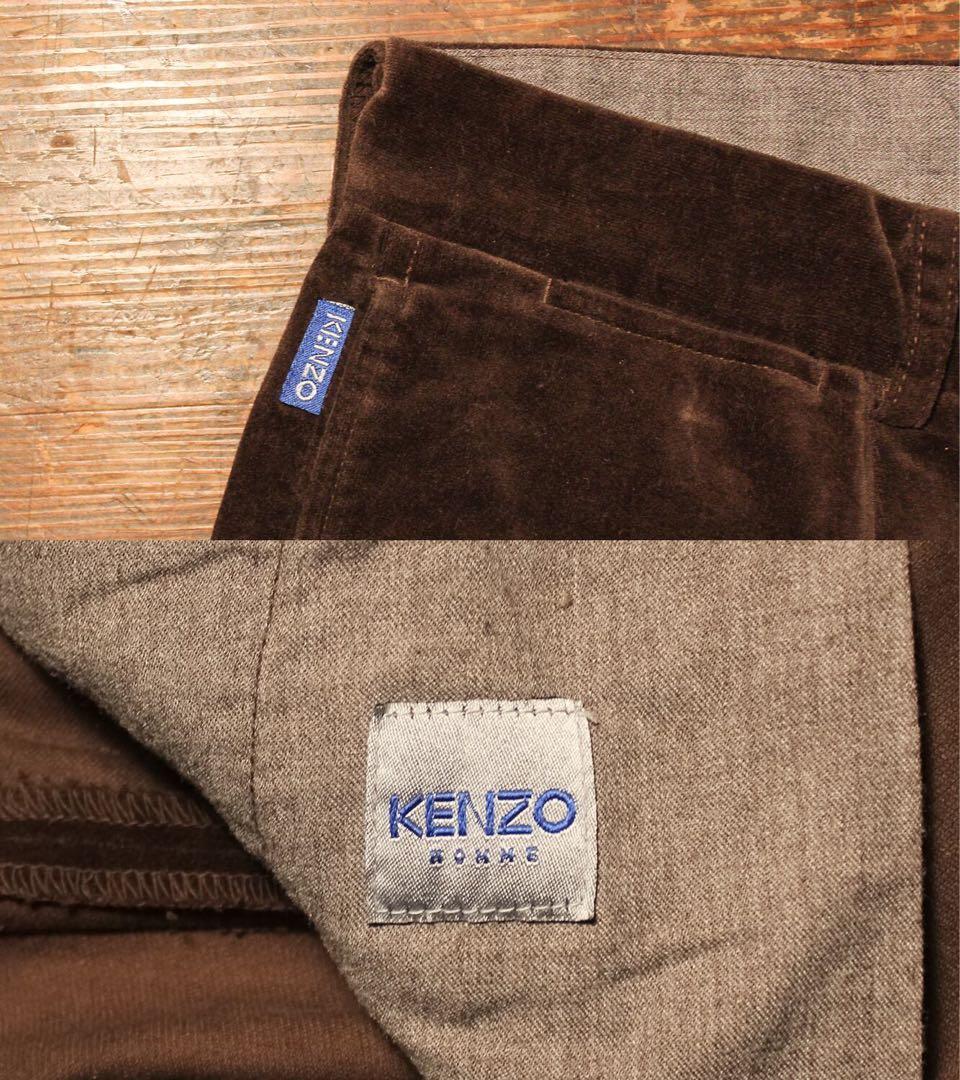 80s 90s KENZO日本製 ベロアパンツ ワイド 光沢 32 メンズ古着L
