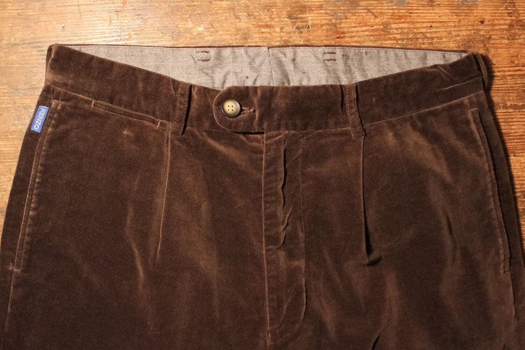 80s 90s KENZO日本製 ベロアパンツ ワイド 光沢 32 メンズ古着L
