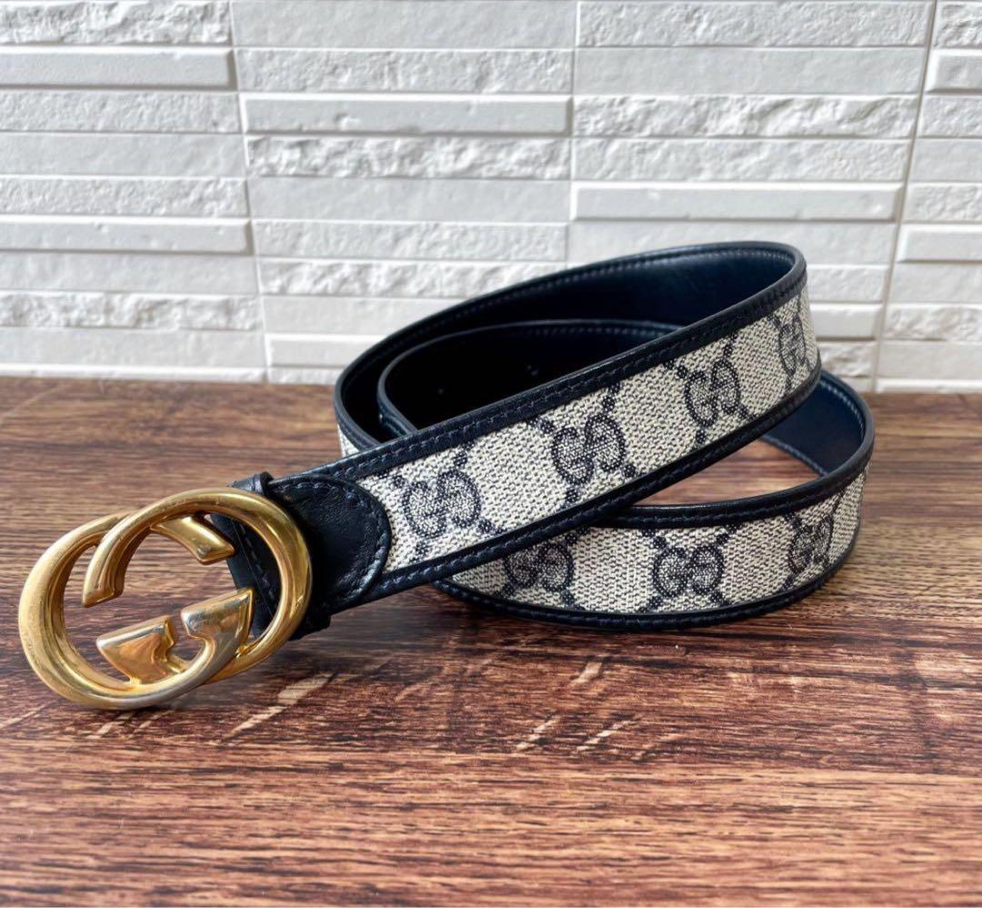 グッチ GG スプリーム インターロッキング PV C× レザー ベルト
