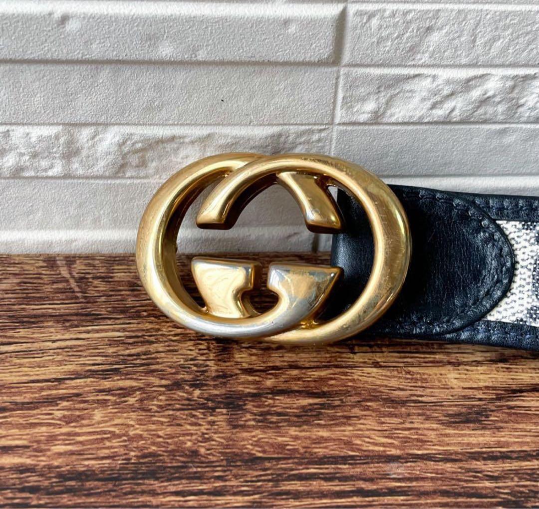 グッチ GG スプリーム インターロッキング PV C× レザー ベルト
