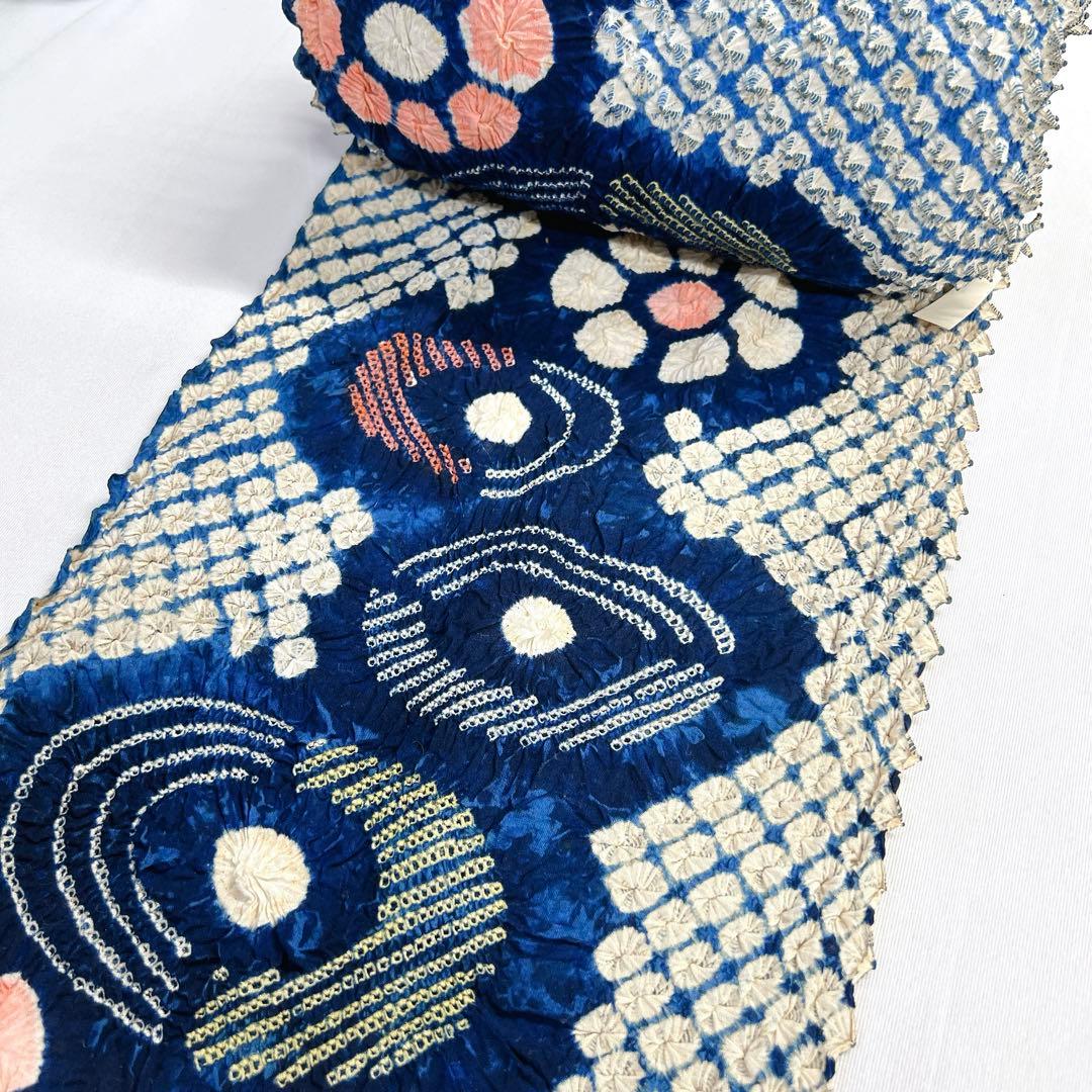 未使用　有松鳴海絞り　反物　浴衣　本絞り　藍染　着物　帯　012k