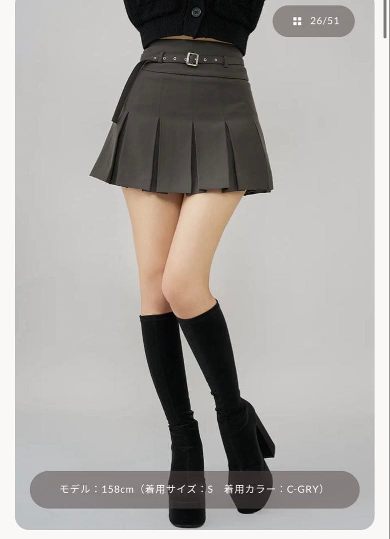 セミワイドプリーツテーラードミニスカート グレーDarich GRY