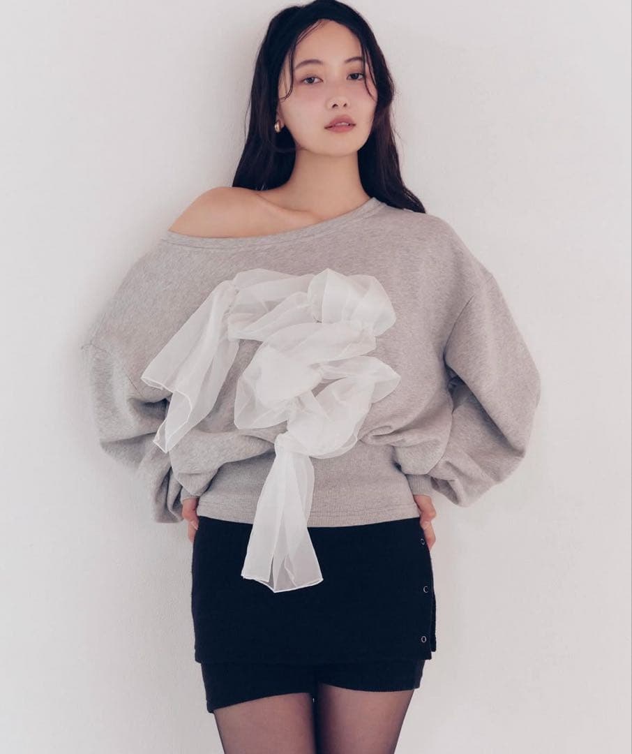トップス TULLE DOCKING SWEAT andequal