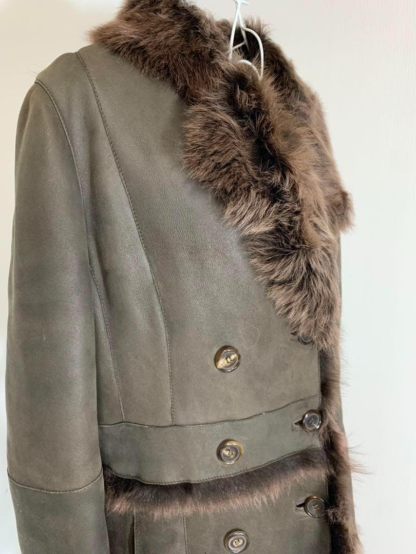 [ブリエ]羊革　リアルファー　レザー　ロング丈コート　イタリア製　美品　高級