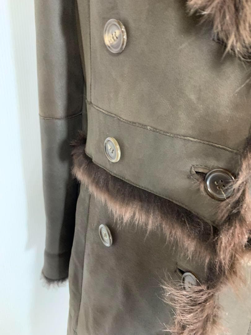 [ブリエ]羊革　リアルファー　レザー　ロング丈コート　イタリア製　美品　高級