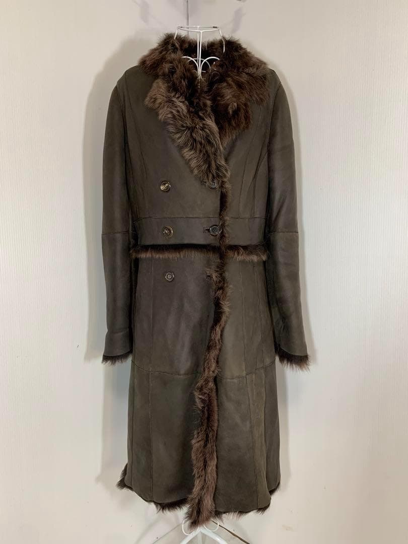 [ブリエ]羊革　リアルファー　レザー　ロング丈コート　イタリア製　美品　高級