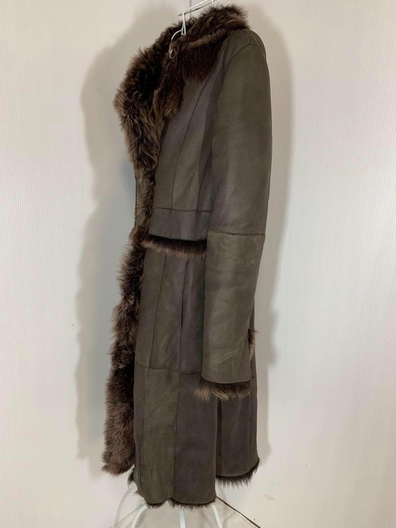 [ブリエ]羊革　リアルファー　レザー　ロング丈コート　イタリア製　美品　高級