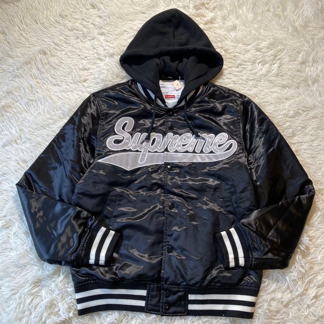 未使用 Supreme Hooded Satin Varsity Jacket
