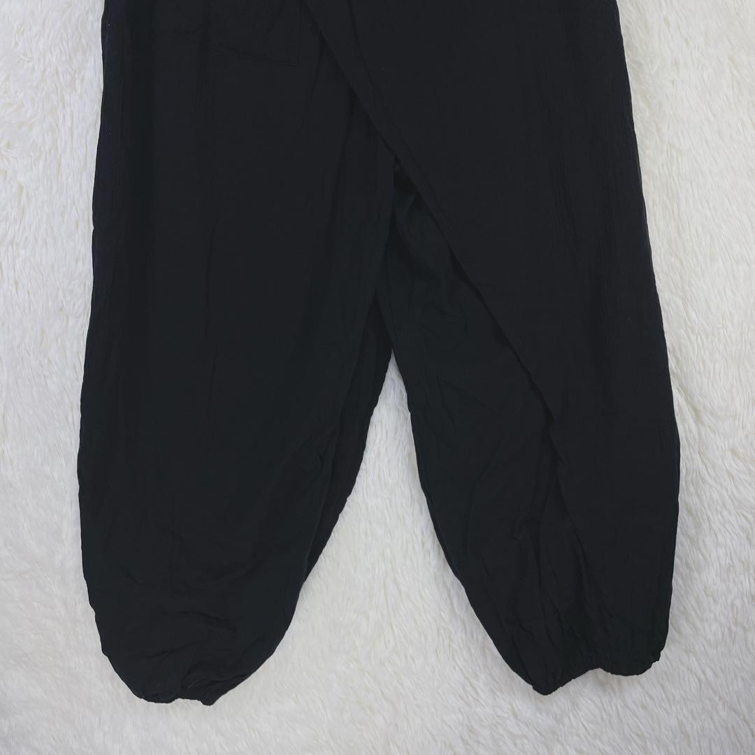 【ソウソウ】ブラック ウエストゴム クロスデザイン 板尾織物 コットン100％